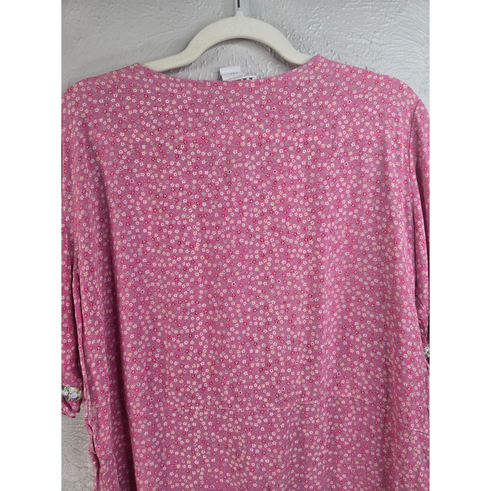 VTG Cottagecore Ditsy Floral Button Up Blouse Top L Pink Peterpan Collar Shirt - Picture 10 of 11